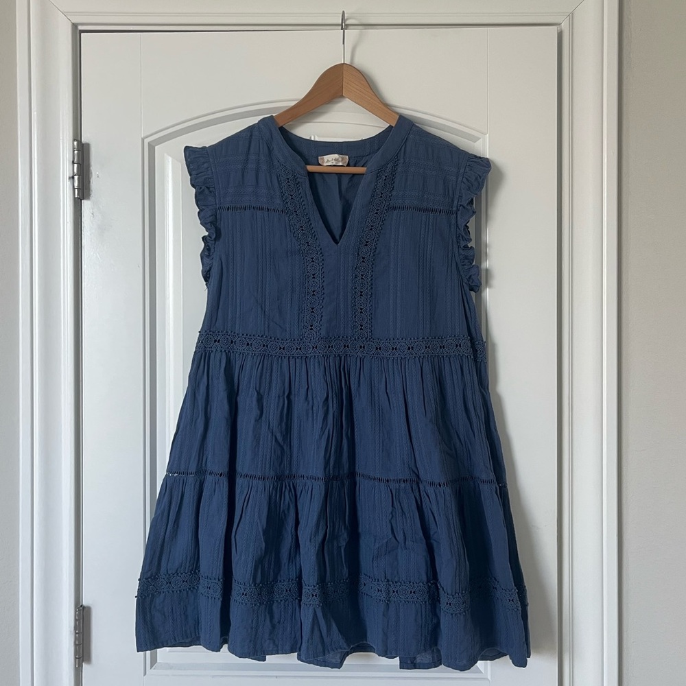 Altar’d State Blue Sleeveless Dress with Lace Details
